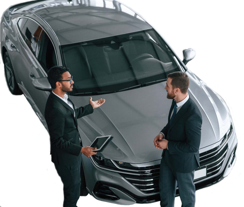 an automotive advisor providing information to a client