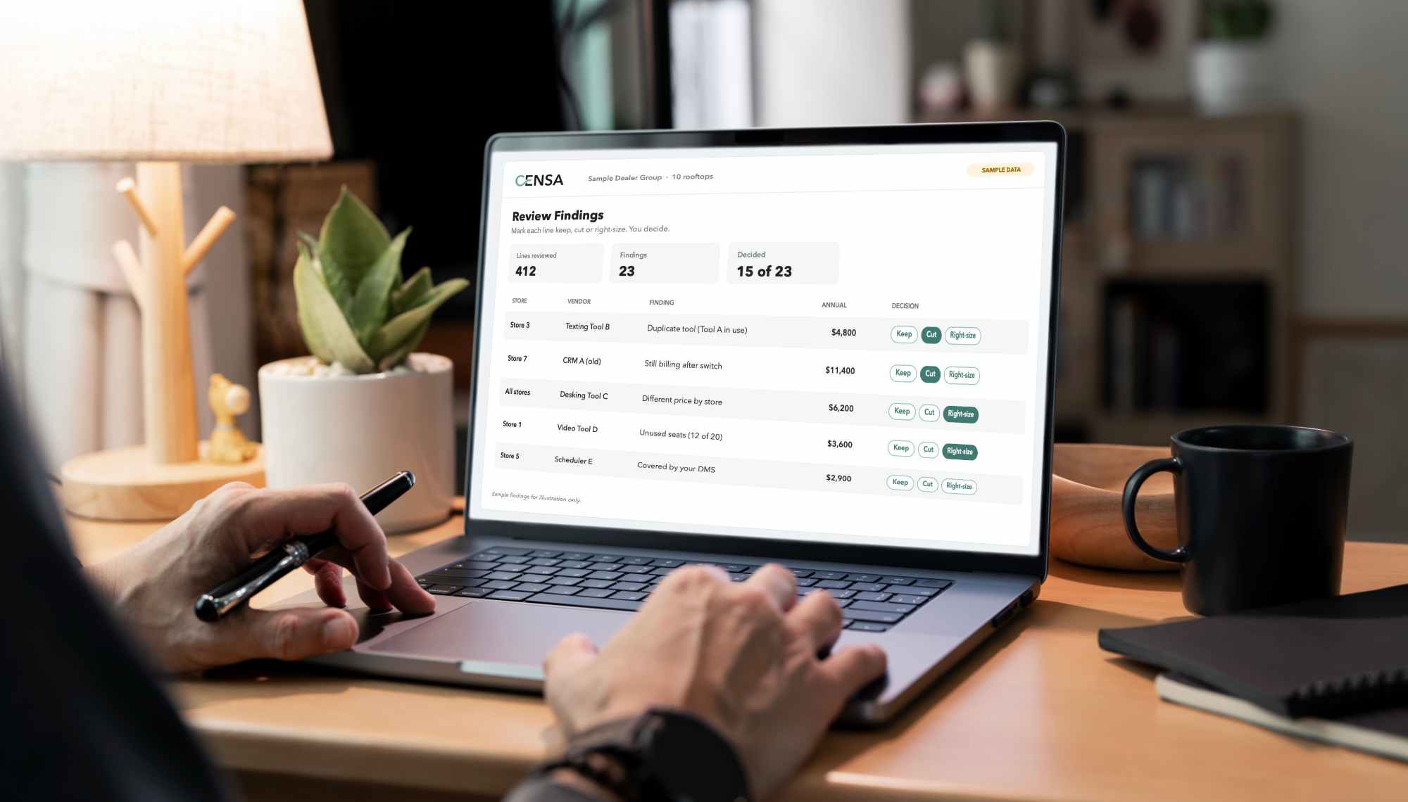 A laptop showing an example page from Censa